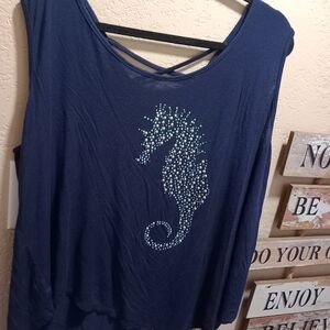 SJS 3X Navy Blue Seahorse Tank Top